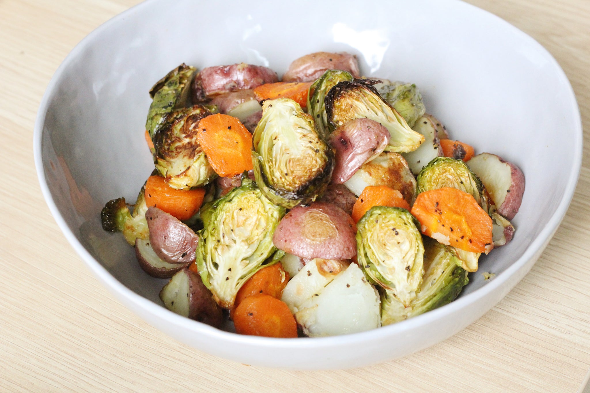 New England Maple Roasted Brussels Sprouts and Root Vegetables Medley